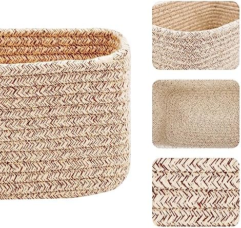 MiniArk Small Storage Baskets for Organizing | Closet Organizer Bins | Shelf Toy Basket | Woven Rope Baskets | Cube Decorative Box | Shallow Basket | L11.5xW7.5xH4.7| Brown