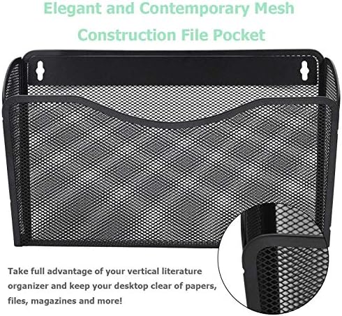 EASEPRES 6 Single Pocket Mesh Hanging File Organizer, Vertical Wall Mounted Magazine File Holder, Mount Basket Mail Paper Document Folder Organizing for Office, Home and School, Black