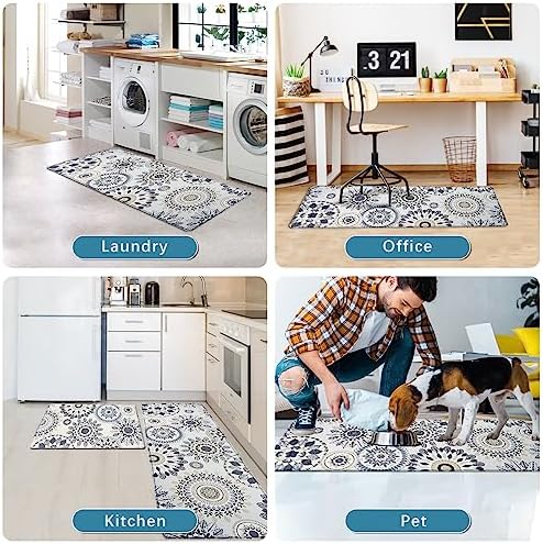 Sofort Kitchen Rug Set of 2 Anti Fatigue Kitchen Mats for Floor, Non Slip Waterproof Kitchen Rugs, Ergonomic Cushioned Comfort Standing Mats for Laundry, Office, Sink