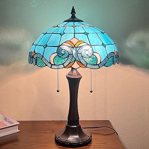 Tiffany Lamp 16" Large Blue Stained Glass Table Lamp for Living Room