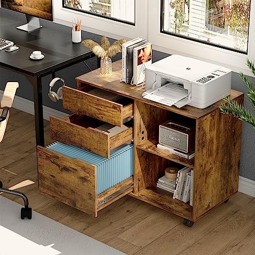 OLIXIS 3 Drawer Lateral File Cabinet, Rolling Printer Stand with Storage