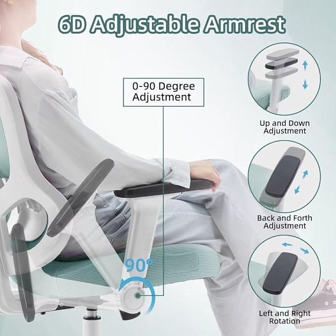 Ergonomic Office Chair Big Tall Reclining Gaming Chair Adjustable Lumbar Support 6D Armrest 6D Headrest Breathable Mesh Swivel Computer Chairs Home Task Desk Chair Wheels Coat Hanger Tilt Lock Blue