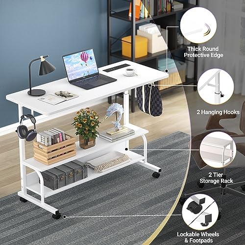 Armocity 39" Rolling Standing Desk with Charging Station for Couch Bed
