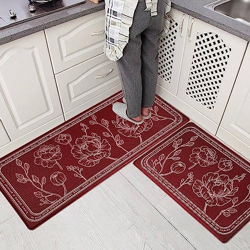 Kitchen Floor Mat Set of 2, Anti Fatigue Kitchen Mat 20"x32"+20"x59"