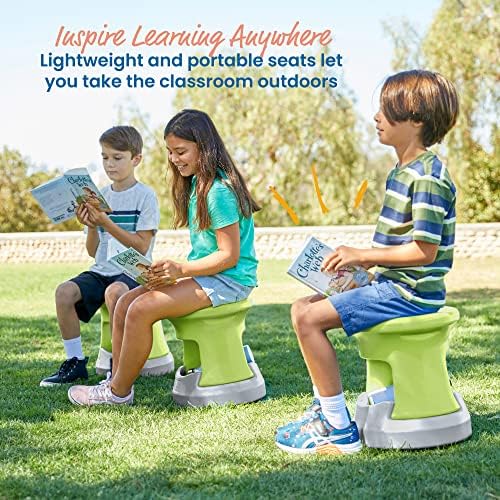 ECR4Kids Active Storage Wobble Stool, 15in Seat Height, Childrens Furniture, Lime Green/Light Grey