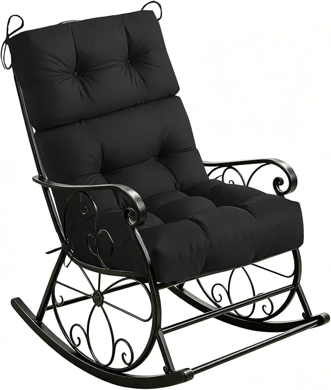 Rocking Chair Cushions Outdoor, Waterproof Patio Chair Pads with Ties for Wicker Garden Furniture 45x21 Inch Dark Black
