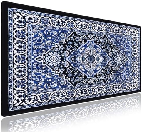 Vintage Oriental Persian Floral Large Mouse Pad, Blue White Black Desk Mat