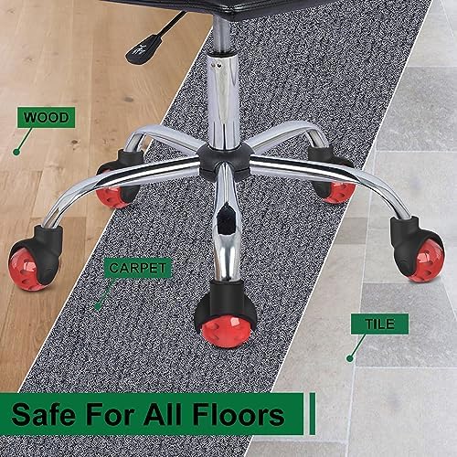 Office Chair Wheels Replacement 2 Inch Rubber Ball Caster Wheels for Wood Floor Carpet Mats, Set of 5, Heavy Duty Desk & Gaming Chair Casters 7/16" (11mm) Grip Ring Stem, Quiet Smooth Rolling (Red)
