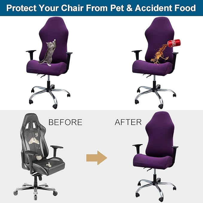 WOMACO Gaming Chair Slipcover Stretch Seat Chair Cover for Leather Computer Reclining Racing Ruffled Gamer Chair Protector (Purple, One-Size)