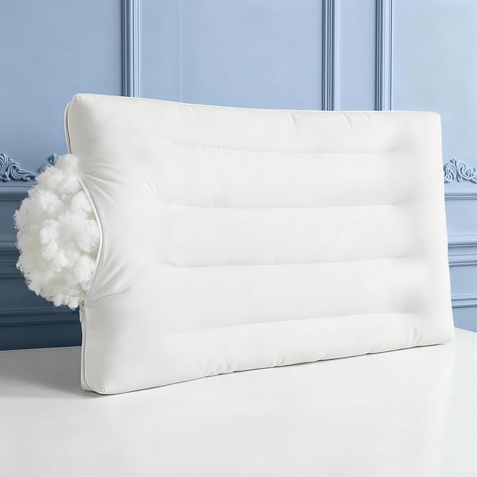 Flat Pillow - Ultra Thin & Adjustable Low Pillow for Side Back Stomach Sleepers, Relief Neck & Shoulder Pain, Customizable Support with Baffle Box Design to Hold Shape, Cotton Cover as Insert