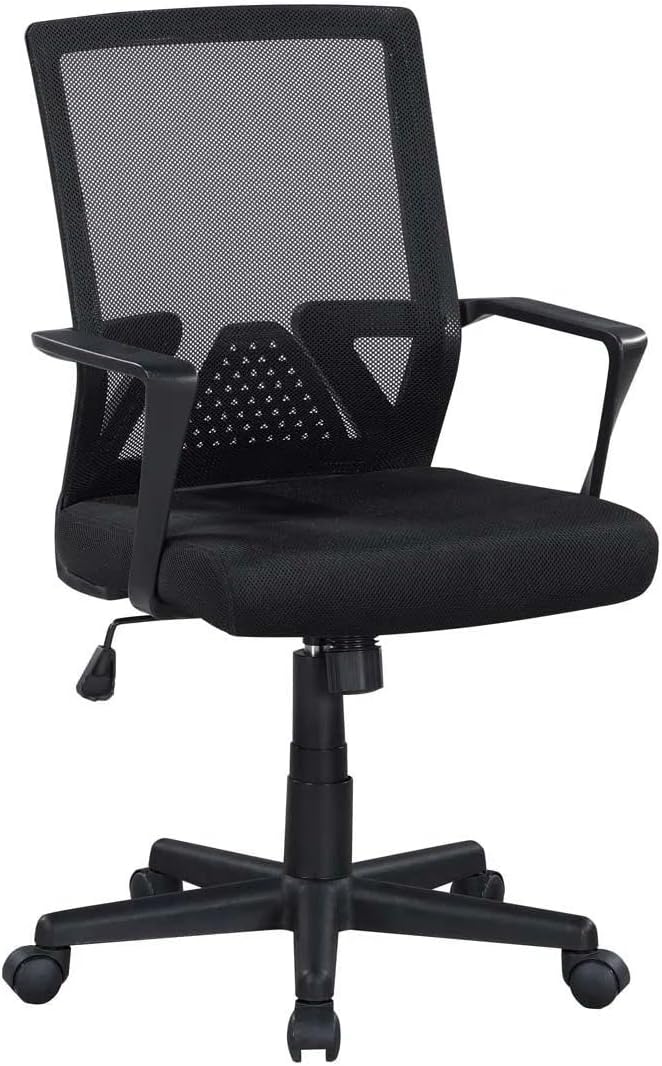 Mesh Office Chair, Black, Mid-Back Ergonomic Desk Chair with Breathable Mesh Backrest, Lumbar Support, High-Density Foam Seat, Adjustable Features, 23.20 x 25.00 x 40.16 in