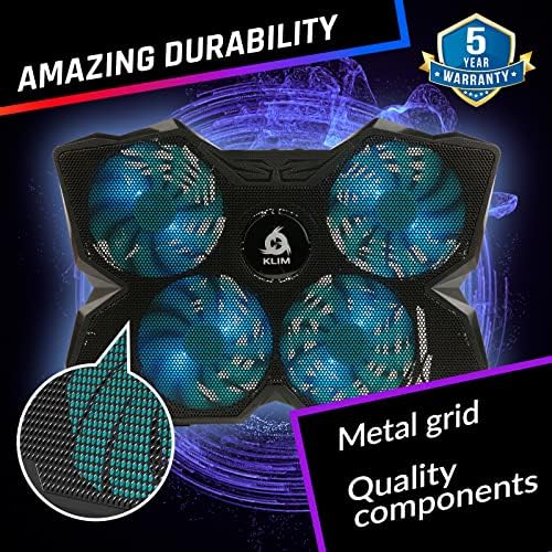 KLIM Wind Laptop Cooling Pad - More Than 500 000 Units Sold - New Version - The Most Powerful Rapid Action Cooling Fan - Laptop Stand with 4 Cooling Fans at 1200 RPM - USB Fan - PS5 PS4 - Cyan
