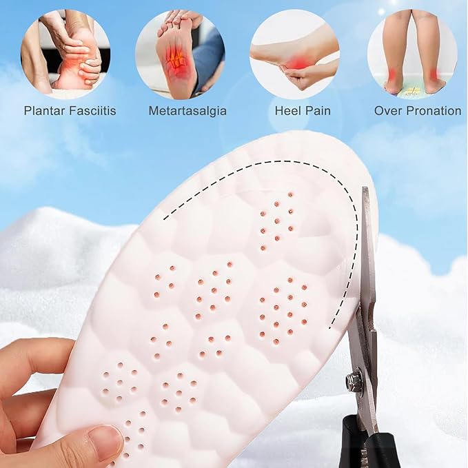 4D Cloud Insoles for Men Women, Breathable Memory Foam Cloud Massage Insoles, Enhanced Arch Support & Cushioned Comfort,Relief Foot Pain,Fits All Shoe Types(1 Pairs-Orange, Men 9-10/Women 11-12)