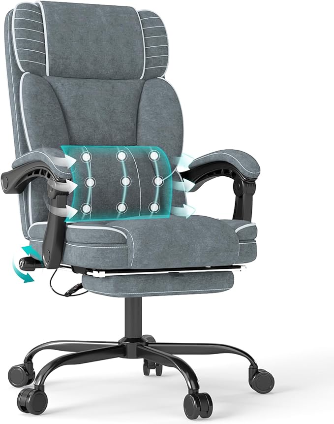 Executive Office Chair with Footrest, Ergonomic Reclining Computer Desk Chair with Adjustable Lumbar Support, 360° Swivel, Breathable Fabric, 400lbs Capacity for Home & Office