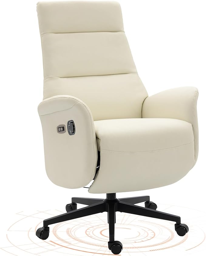 ECOTOUGE Ergonomic PU Leather Recliner Chair with Footrest, Electric Executive Office Chair for Home Office, Adjustable Seat Height and Backrest, 330 lbs Capacity, Beige