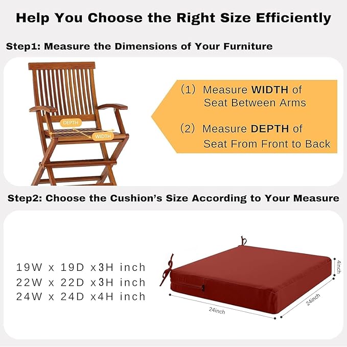 idee-home Outdoor Chair Cushions Set of 2, Outdoor Seat Cushions for Patio Furniture, Waterproof Outside Replacement Chair Pad for Lawn Porch