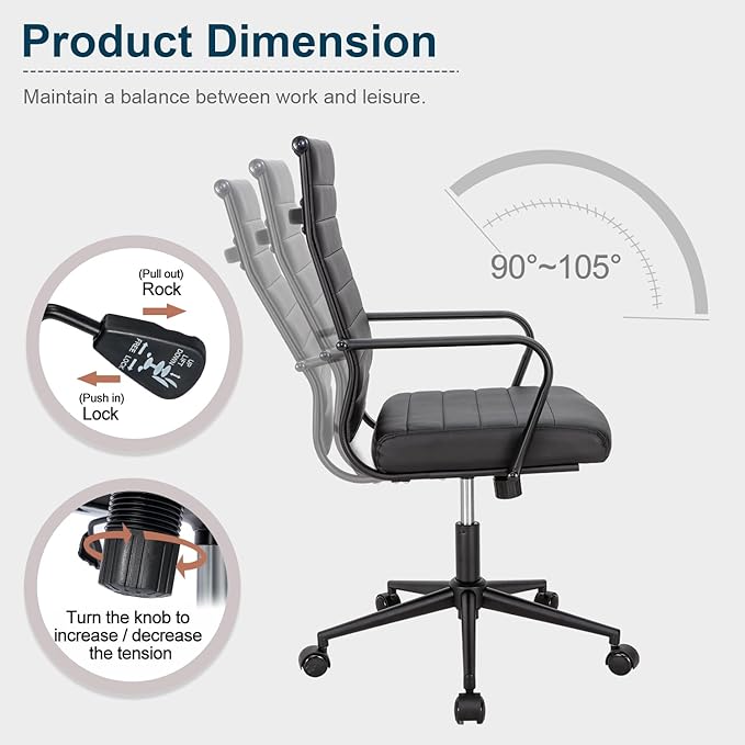 Okeysen Black Conference Room Table Chairs, Ergonomic Office Desk Chair with Wheels, PU Leather Modern Chairs, High Back Executive Swivel Rolling Chair for Home, Office