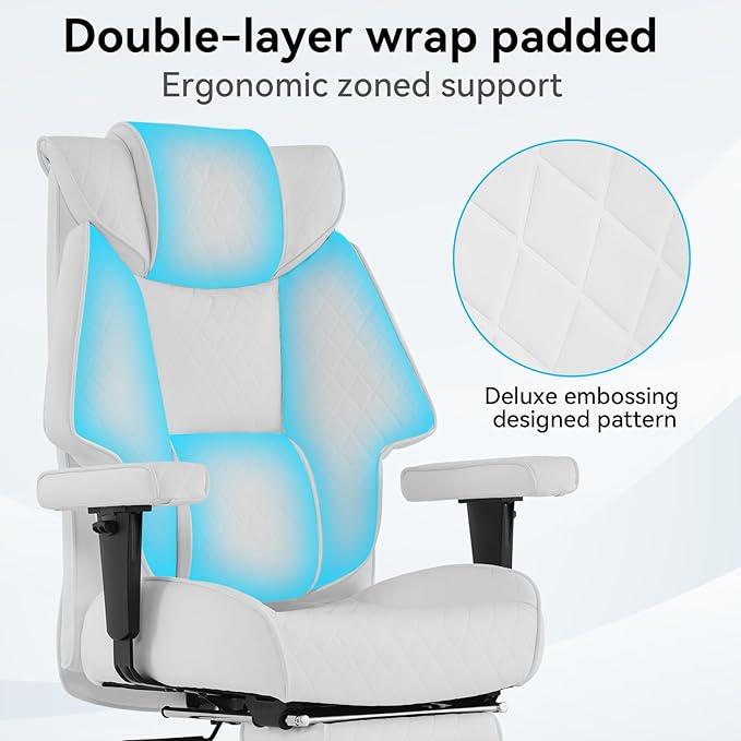 EXCEBET Big and Tall Office Chair with Footrest, PU Leather High Back Executive Office Chair 400lbs, Ergonomic Computer Chairs Lumbar Support for Heavy People (White)