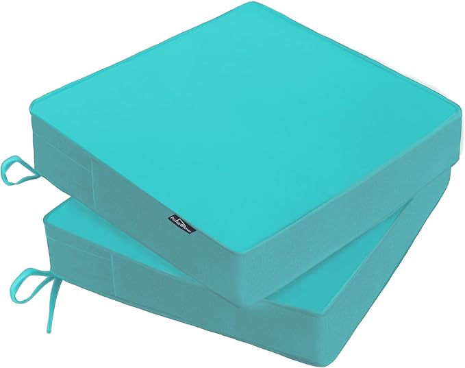 PatioGlow Outdoor Chair Cushions 24 x 24 x 4 Inch, Waterproof & Fade Resistant Patio Seat Cushion for Furniture with Handle and Ties, Thick Seating Pads for Outside Sofa Couch Set of 2, Teal