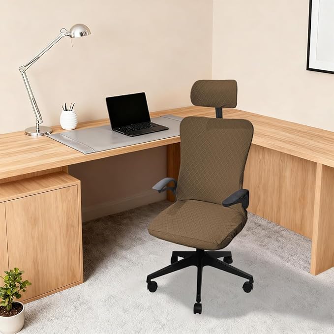 Ergonomic Office Chair Covers Set with Headrest Cover Stretch Desk Computer Chair and Headrest Slipcovers Washable Protector Slipcovers for Swivel Computer Chair 2 Pieces Brown