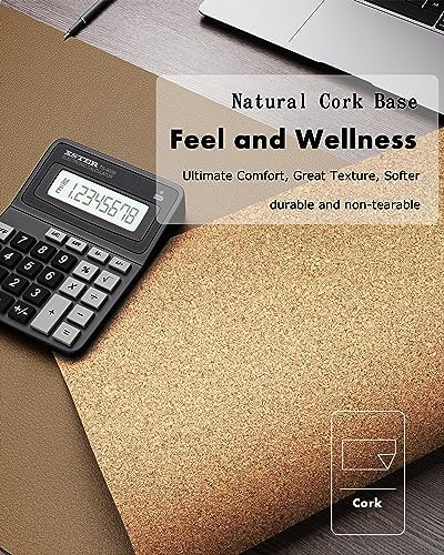 YSAGi Double-Sided Desk Pad, 31.5"x15.7"Leather Desk Mat, Eco Cork Desk Pad Protector,Large Mouse Pad,Waterproof Desk Blotter for Office/Home(Khaki)