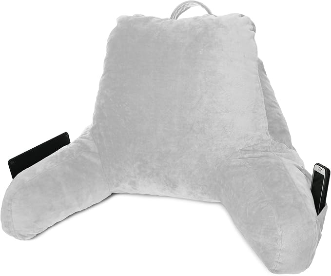 Clara Clark Reading Pillow for Kids & Teens with Shredded Memory Foam, Backrest Pillows for Reading, Watching, and Gaming, Use on The Couch, Bed, or Floor Adjustable Support, Washable Cover Light Grey