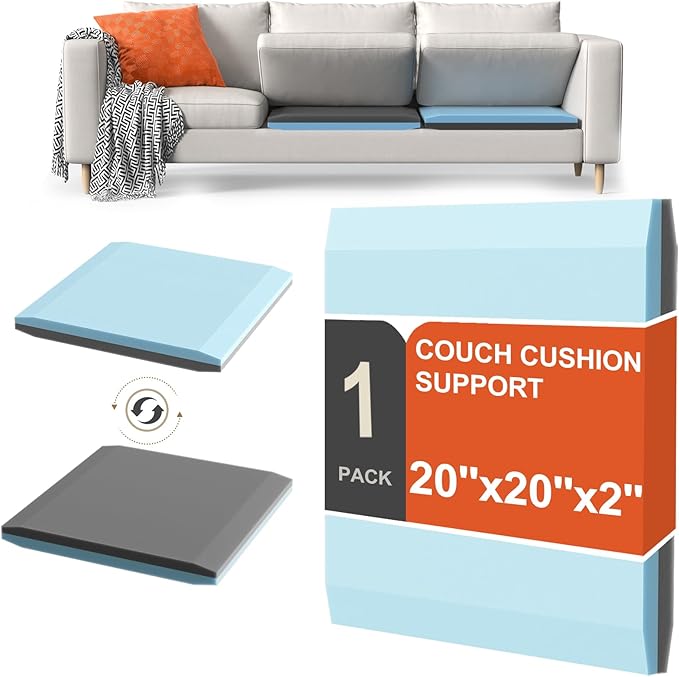 Couch Cushion Support for Sagging Cushions 20''x20'', Two in One Sofa Cushion Support to Repair Sagging Seats, Lift Saggy Seats, Extend Couch's Life, Blue & Grey 1PCS
