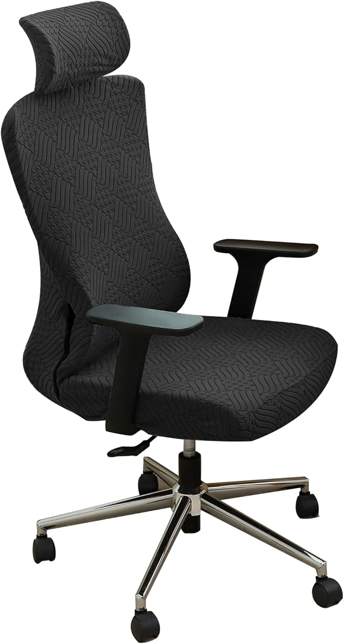 Ergonomic Office Chair Cover with Headrest Covers Black Jacquard Stretch Desk Chair and Headrest Slipcovers Washable