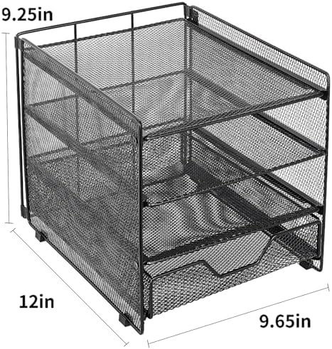 OPNICE Desk Organizer, 4-Tier Desktop File Organizer with Drawer, Office Desk Accessories, File Sorters, Workspace Organizers for Office Supplies(Black Upgraded)