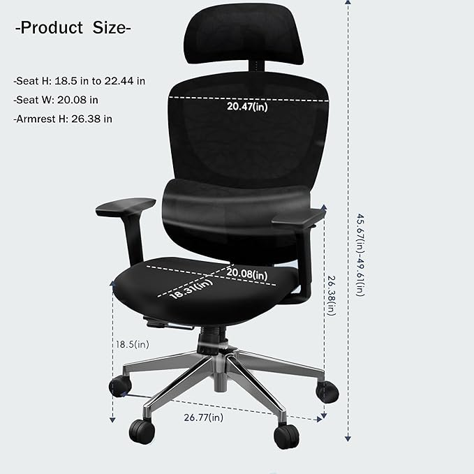 Jacia House TSCA Certified Ergonomic Mesh Office Chair, Big Tall Gaming Chair Adjustable Lumbar Support, 4D Armrests, 2D Headrest, 135° Reclining Rolling Swivel Desk Chairs with Seat Lock 600lb