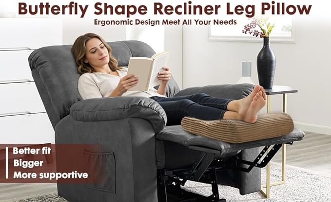 B Shape Corduroy Recliner Foot Pillow, Foam Extra Large Foot Rest Cushion with Adjustable Straps, Suitable for Bed Chair Sofa Headrest Back Lumbar Leg Support Pillow (Light Brown)