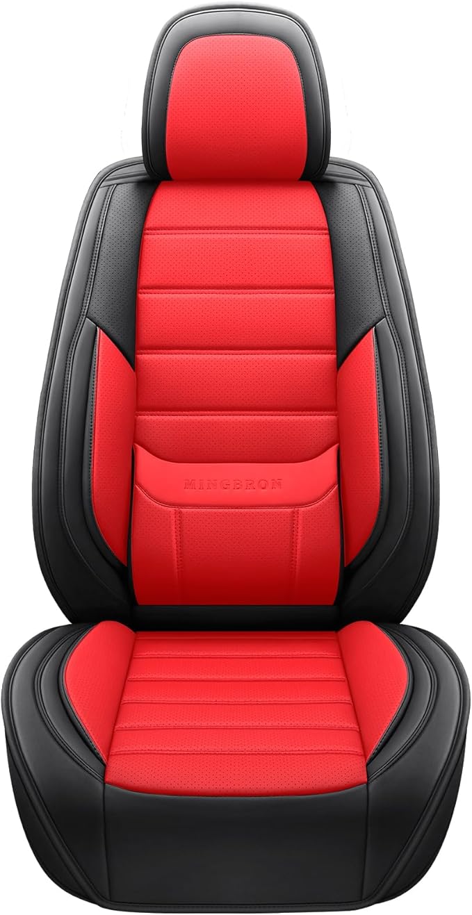 MINGBRON Front Car Seat Covers, Leather Car Seat Covers, Fit for Most Cars SUV and Most Sedan Red