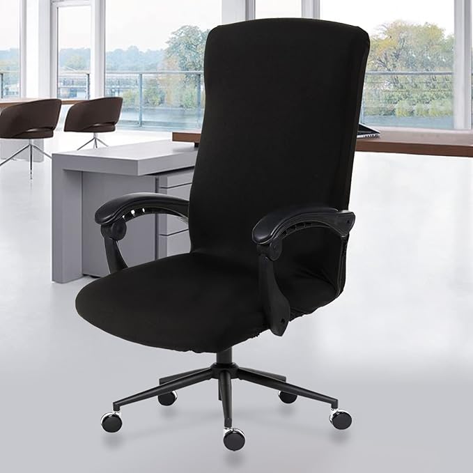 DIVA EN CAMINO DEC Water Resistant Office Chair Cover with Zipper, Stretch Slipcover for Desk, Boss, or High Back Chair, Black