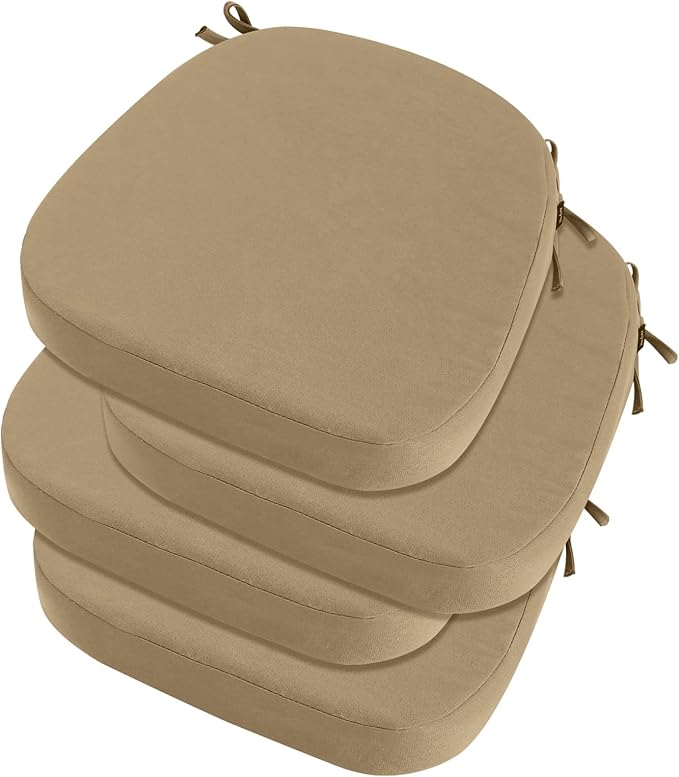 idee-home Outdoor Chair Cushions Set of 4, 17" x 17" Thick D-Shaped Patio Furniture Outdoor Seat Cushions Waterproof with Ties, Dining Pads