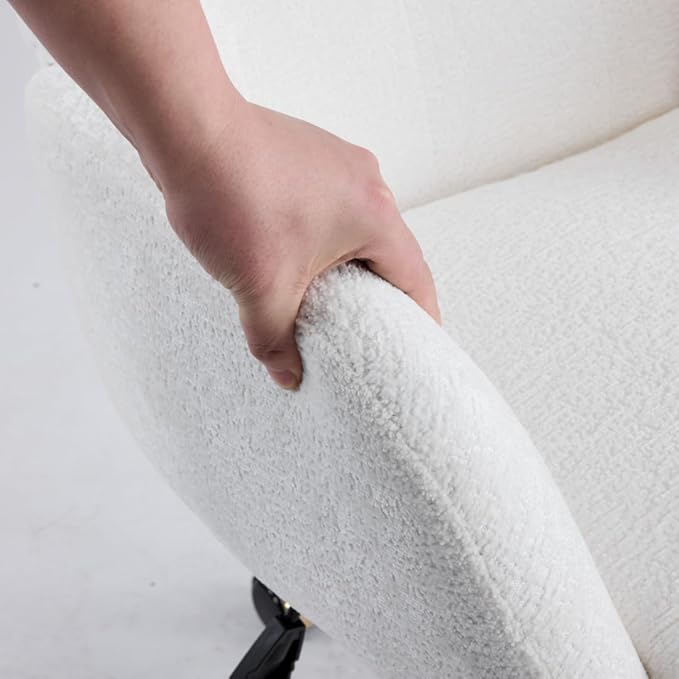 VINGLI Comfy Fuzzy Vanity Chair, Swivel Makeup Chair with Wheels, Upholstered Height Adjustable Armchair with Gold Base, Modern Ergonomic Desk Chair for Bedroom, Home Office, Pure White