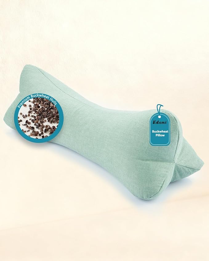 Buckwheat Neck Support Pillow - Cervical Roll Pillows for Sleeping, 15.7"x5.9" Adjustable Pain Relief Pillow with Buckwheat Hulls, Green