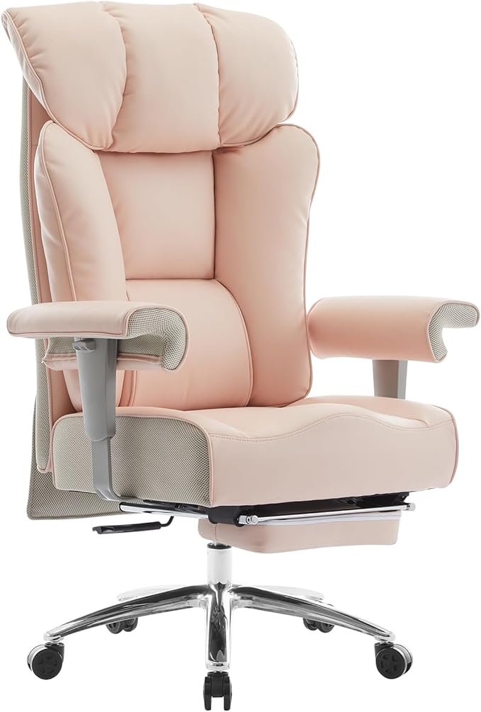 Efomao Big and Tall Office Chair for Women 400lbs - Heavy Duty Executive Desk Chair with Footrest & 23" Wide Seat - High Back Computer Chair for Heavy People, Home Office, Pink