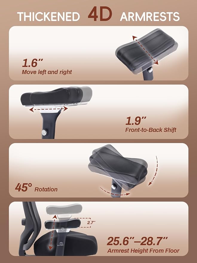 Big and Tall Office Chair 700lbs, Ergonomic Desk Chair with W Wide Thick Cushion, Executive Mesh Office Chair with Adjustable Lumbar Support & 4D Armrest, Computer Task Chairs for Heavy People, Black
