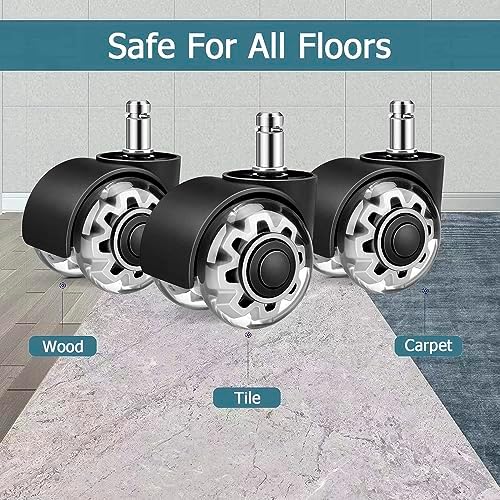 Office Chair Wheels,Set of 5 Replacement Wheels for All Hardwood and Carpet Floors,Heavy Duty Rollerblade Style Computer Desk Gaming Home Chair Casters Wheels,Universal Size(Silver 11x22mm)