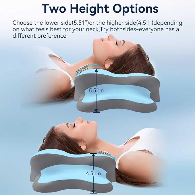 Sleep Apnea Pillow with Neck Pain & Snoring Relief -Orthopedic Cervical Pillow, Ergonomic Contour Memory Foam for Side, Back,Stomach Sleepers, Medium Firm (Blue, Queen Size 25" lx15 wx5.8 h)