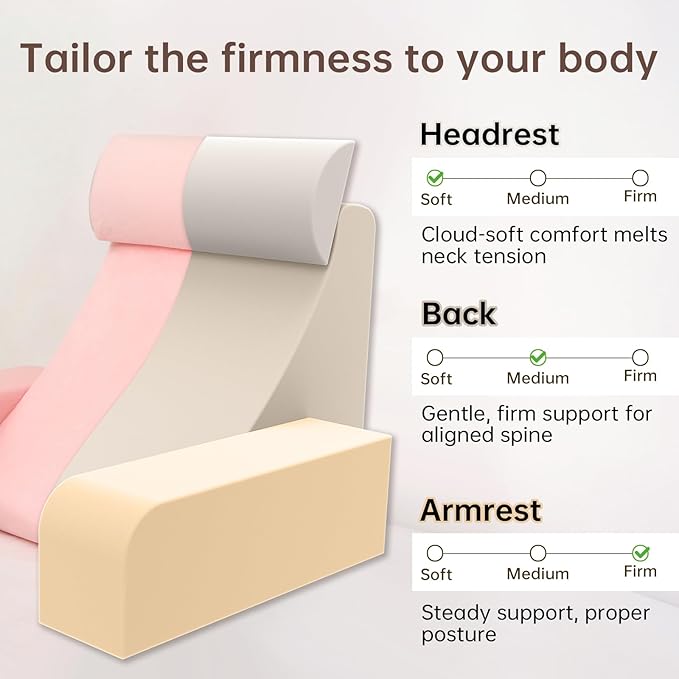 ENITYA 19" Back Support Pillow,Reading Pillow with Built-in Arms & Large Pockets, Removable Washable Cover, Wedge for Sitting,Reclining,Watching TV,Post Surgery in Bed,Couch or Floor,Medium Firm,Pink