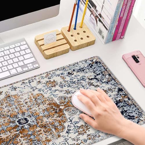 Mouse Pad Gaming, Large Mouse Pads, Non-Slip Rubber Base Mousepad, Keyboard Mouse Mat Desk Pad with Stitched Edges, 31.5x11.8 inch Carpet Pattern Boho Style Ethnic Design Orange Blue