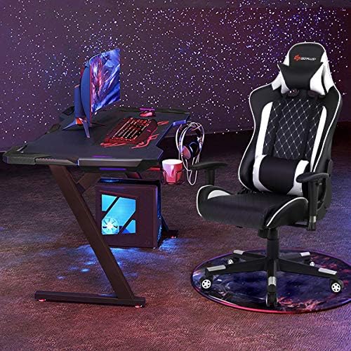 POWERSTONE Gaming Chair, Gaming Recliner with Adjustable Armrest Massage Lumbar Pillow Wide Cushion Ergonomic Office Computer Chair for Adults, White