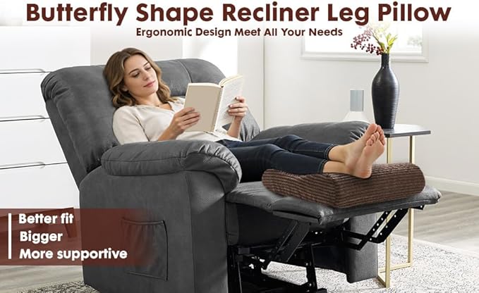 B Shape Corduroy Recliner Foot Pillow, Foam Extra Large Foot Rest Cushion with Adjustable Straps, Suitable for Bed Chair Sofa Headrest Back Lumbar Leg Support Pillow (Brown)