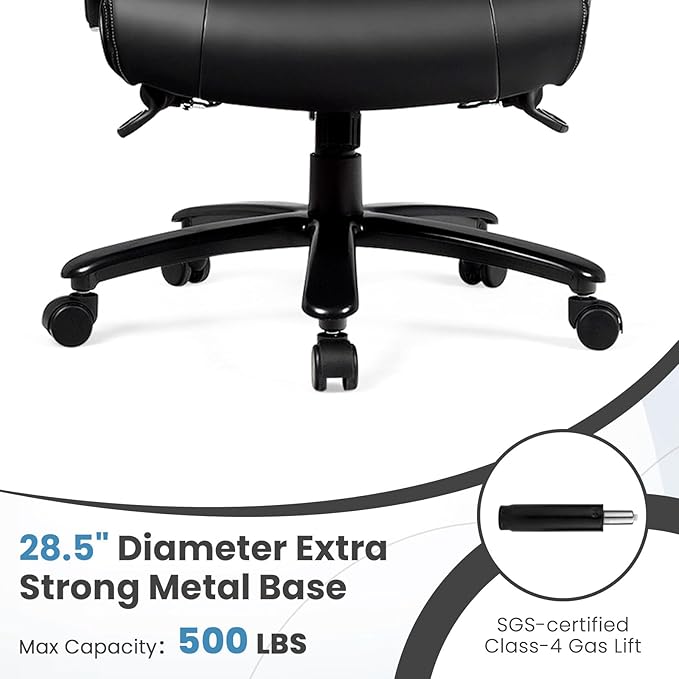 Giantex Big and Tall Office Chair 500lbs, Heavy Duty Executive Office Chair with 6 Massage Points, Extra Wide Seat, High Back Ergonomic Leather Reclining Swivel Computer Chair, Home Office Desk Chairs