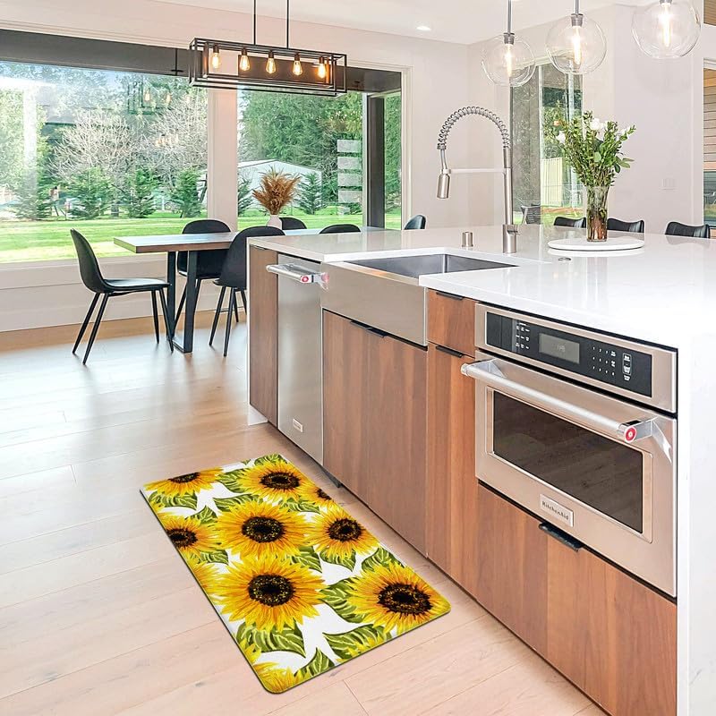 Sunflower Kitchen Decor Kitchen Mat, Cushioned Anti Fatigue Non-Slip