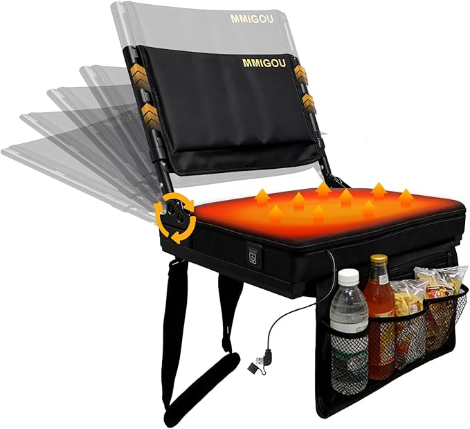 Heated Portable Stadium Chair with Back Support and Cushion, Wide Padded Bleacher Seat - Foldable Comfort for Sporting Events, Concerts, and Outdoor Games