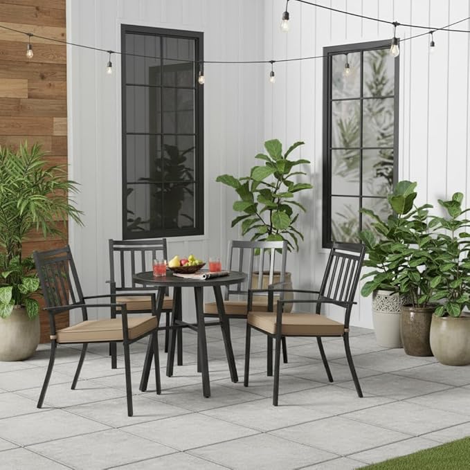 Outdoor 18 inch Square Patio Dining Chair Pads – Comfortable Fiber-Filled Seat Cushions with Ties, Reversible Polyester Fabric - Coronado, Set of 4