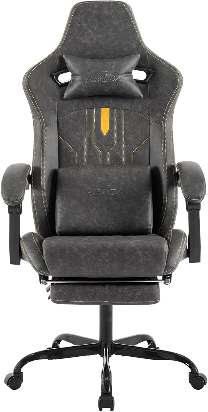 Gaming Chair with Footrest Ergonomic Computer Chair Massage Lumbar Cushion, Racing Video Game Chair Adjustable Rocker Recliner Executive Office Desk Chair Pu Leather for Adults
