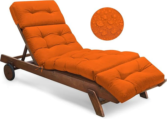 Waterproof Outdoor Chaise Lounge Cushion 74.4 x 22 x 4.7 Inches Memory Foam Lounge Chair Cushions for Outdoor Furniture with Ties, Thickened Pool Chaise Lounge Chair Cushions, Orange